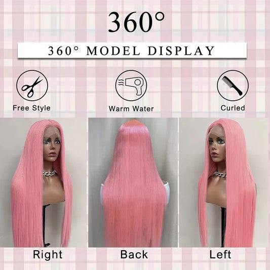 13x4 Light Pink Lace Front Wig Pre Plucked Colored Bone Straight Lace Wigs For Women 30 Inch Long Straight Cosplay Party Wigs