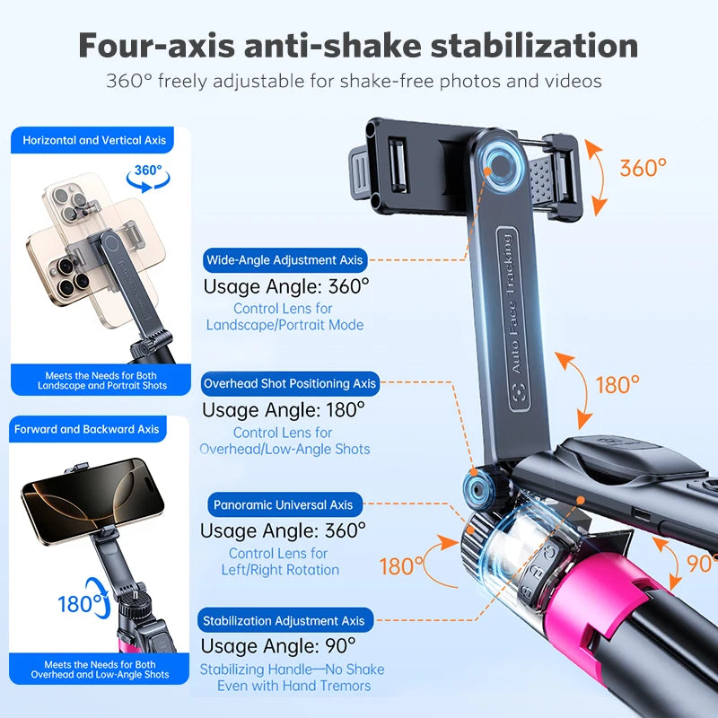 AI Smart Gimbal Tripod Selfie Stick Foldable 360° Auto Follow-Up Face Tracking Gimbal All-in-one Phone Holder For smartphone