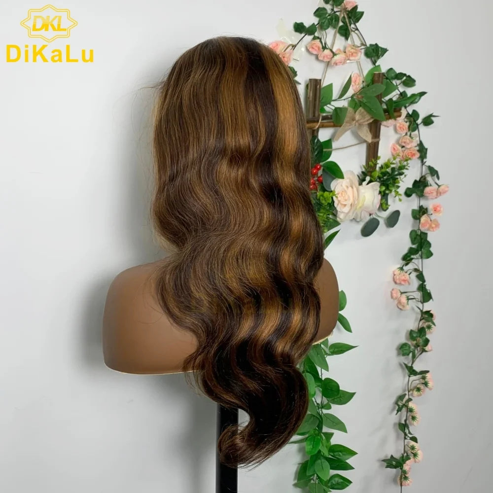 Raw Brazilian Remy Baby Hair Ash Blonde Highlights Transparent Lace Front Glueless Wig for Black Women Long Length Free Shipping