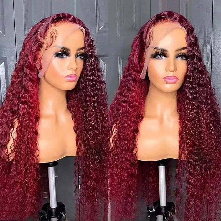 Glueless Lace Front Wigs for Black Women 99j Burgundy Color Preplucked Human Hair Wigs 360 Full Lace Water Wave hd Frontal Wig