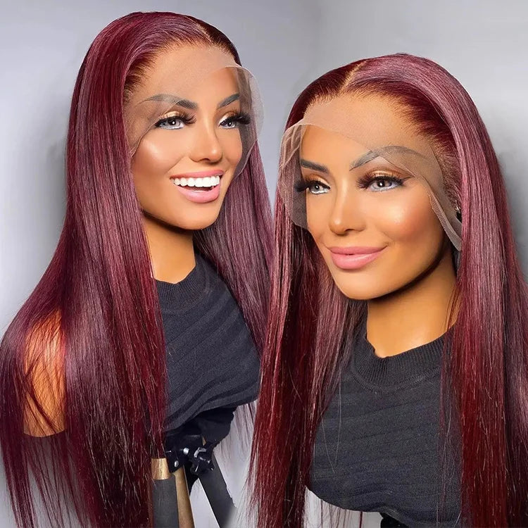 Glueless Lace Front Wigs for Black Women 99j Burgundy Color Preplucked Human Hair Wigs 360 Full Lace Water Wave hd Frontal Wig