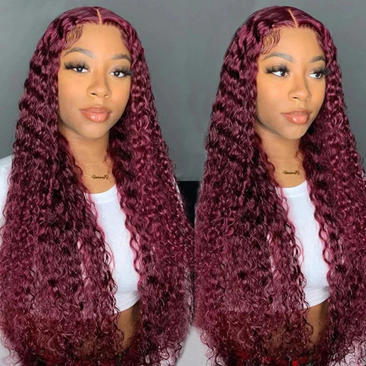 Glueless Lace Front Wigs for Black Women 99j Burgundy Color Preplucked Human Hair Wigs 360 Full Lace Water Wave hd Frontal Wig