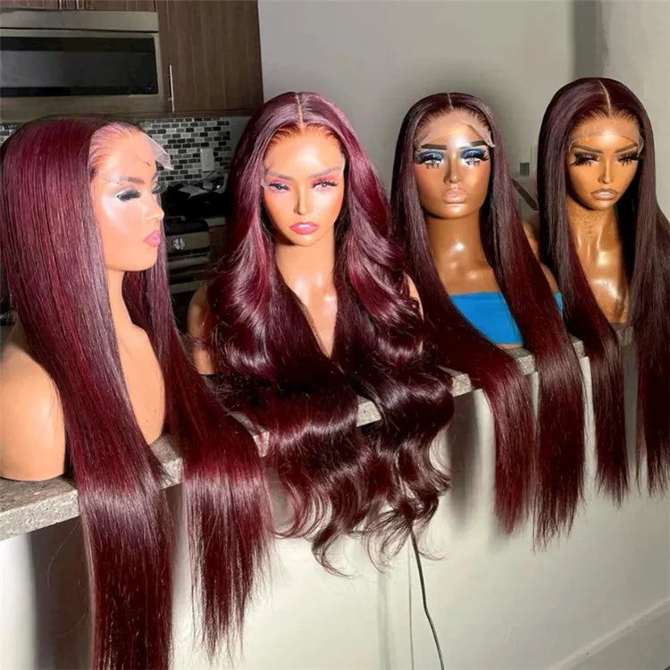 Glueless Lace Front Wigs for Black Women 99j Burgundy Color Preplucked Human Hair Wigs 360 Full Lace Water Wave hd Frontal Wig