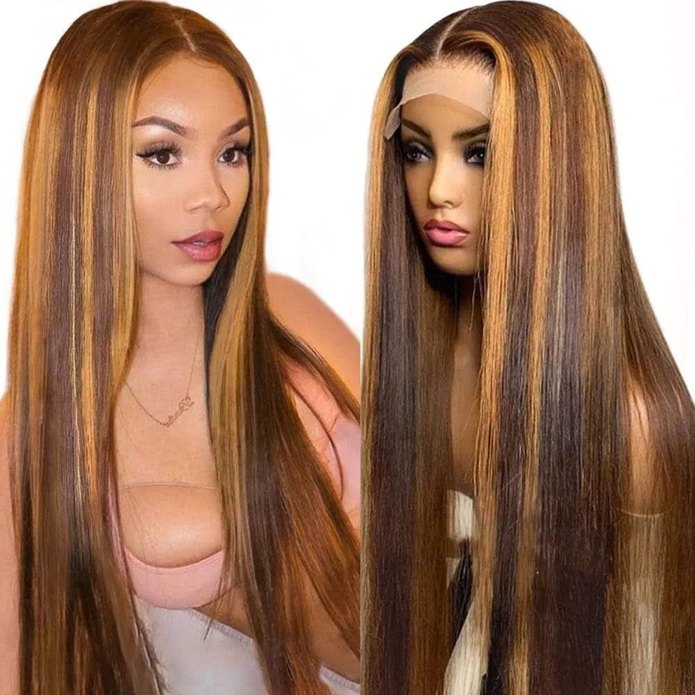 Raw Brazilian Remy Baby Hair Ash Blonde Highlights Transparent Lace Front Glueless Wig for Black Women Long Length Free Shipping