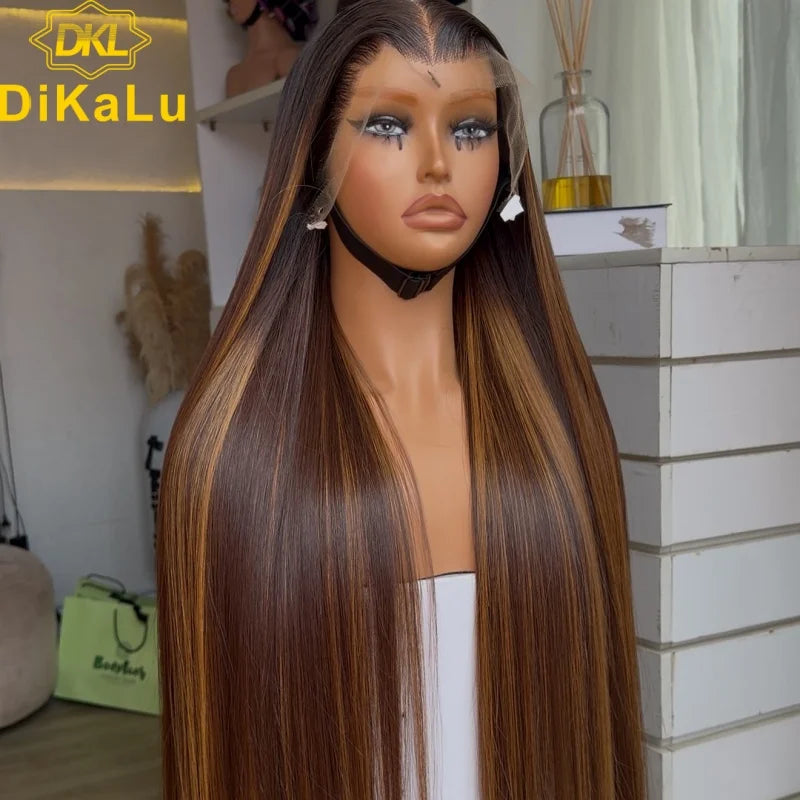 Raw Brazilian Remy Baby Hair Ash Blonde Highlights Transparent Lace Front Glueless Wig for Black Women Long Length Free Shipping