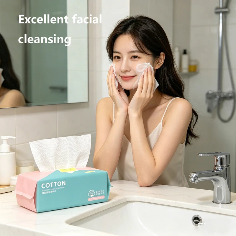 Disposable Face Towel 100 Count, Soft Cotton Clean Skin Face Towels, Dry Wipes Cotton Facial Towels Wash Cloths Tissue Thickened
