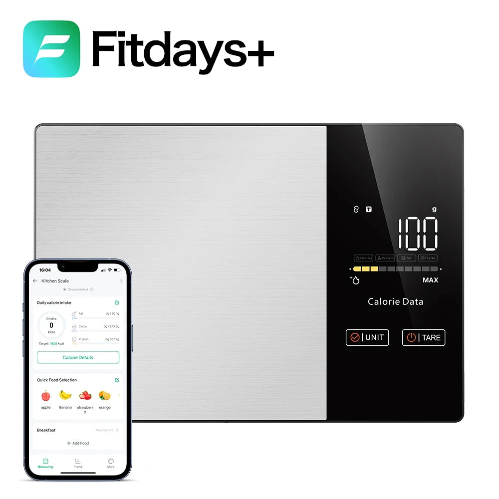 Smart Kitchen Scale Food Calorie Protein Fat Carbs Nutritional Calculator Scales, 11LB / 5kg Stainless Steel Kitchen Food Scale