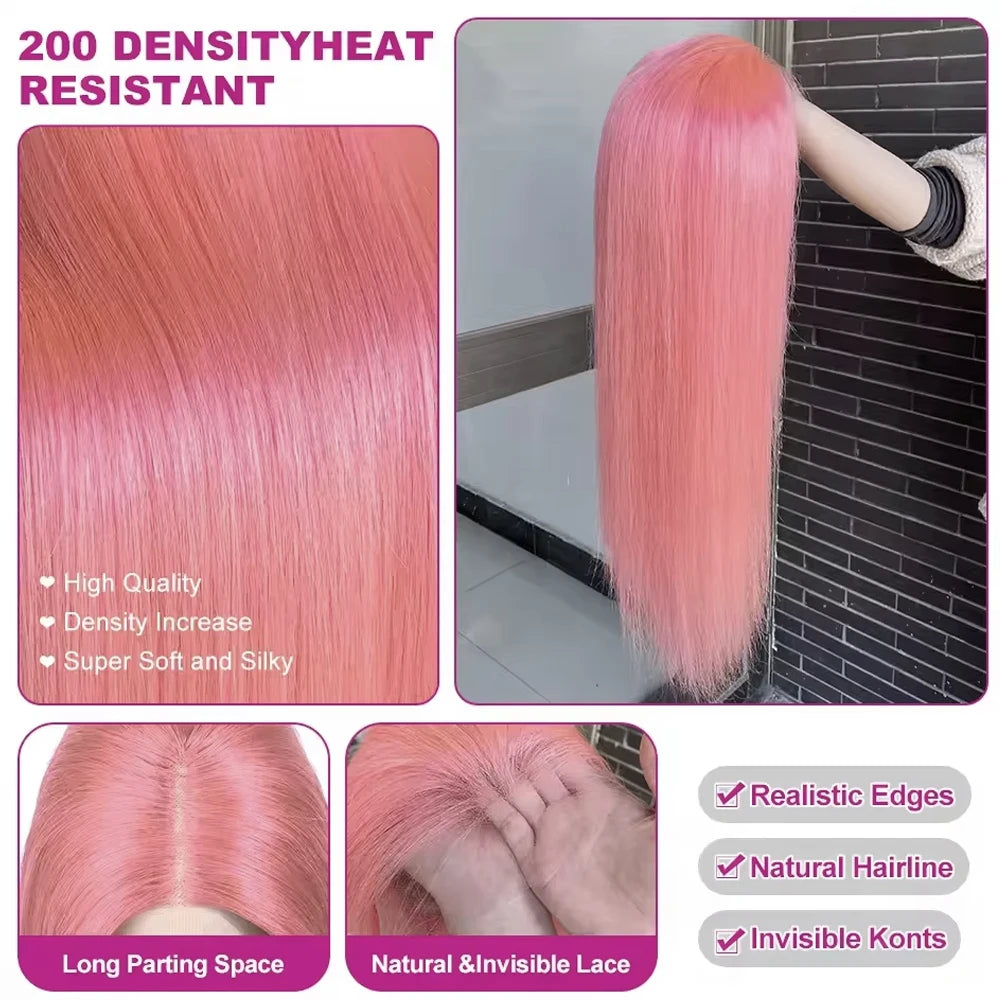 13x4 Light Pink Lace Front Wig Pre Plucked Colored Bone Straight Lace Wigs For Women 30 Inch Long Straight Cosplay Party Wigs