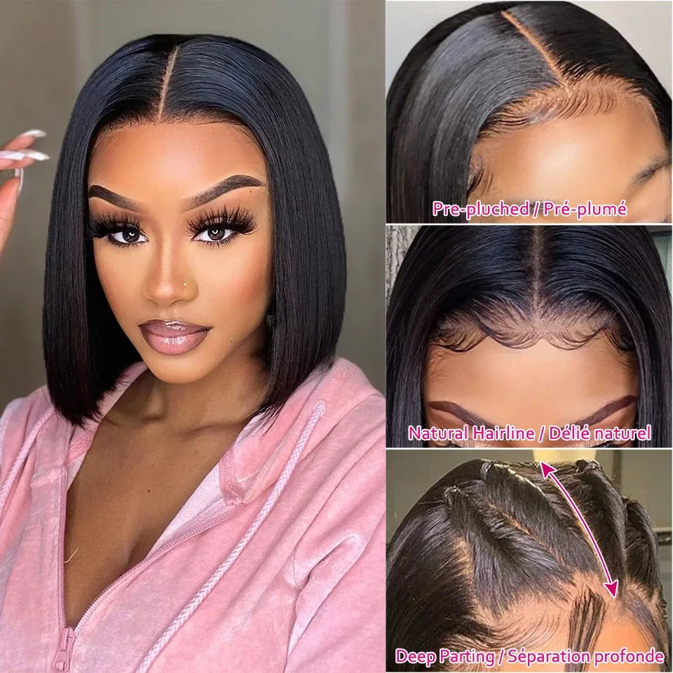 Straight Bob Wig Short 100% Human Hair Lace Frontal Wigs 13x4 Lace Front Wig 4x4 Lace Closure Wig Pre Plucked Bob Lace Wigs