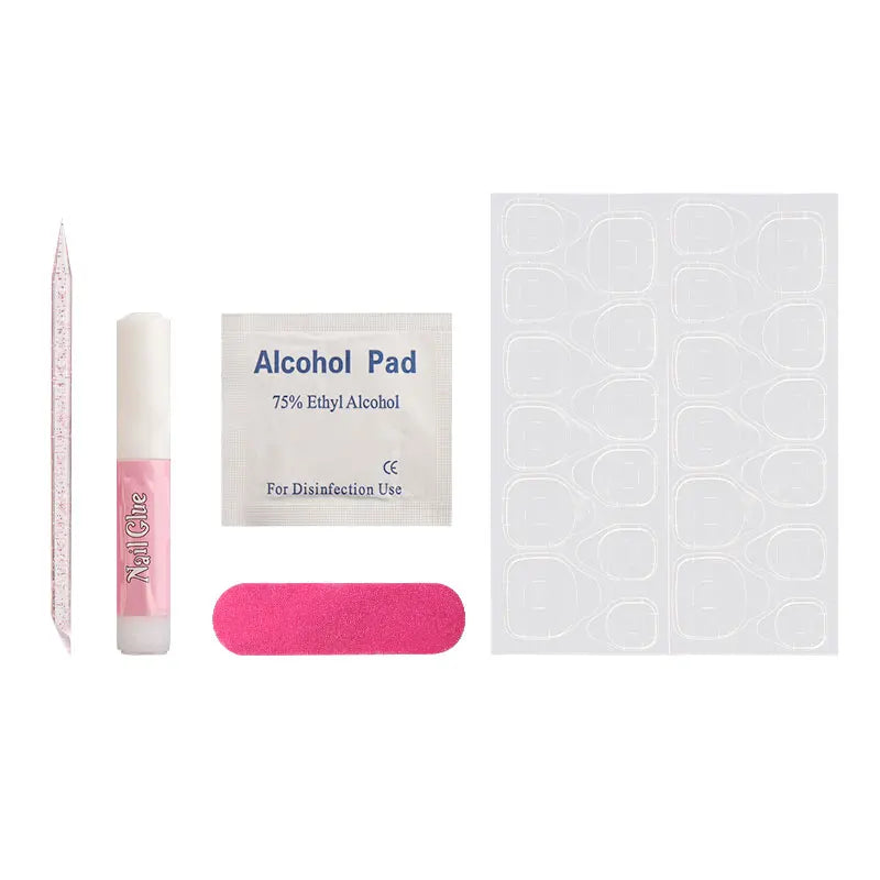 5pcs Press On Nail Tool Set Include Cuticle Pushers Nail File Clean Pad Strong Glue Sticky Jelly Gel For Diy Nails Art Supplies