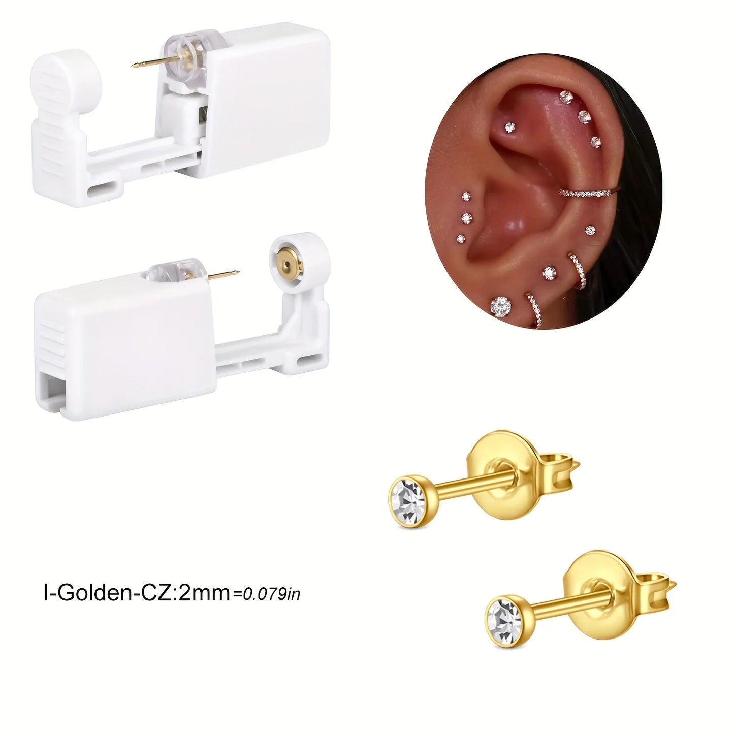 2 sets Ear Piercing Kit Disposable Ear Piercing Gun Kit Self Piercing Gun and Build-in Earrings Stud Ear Piercing Gun