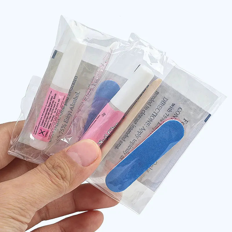 5pcs Press On Nail Tool Set Include Cuticle Pushers Nail File Clean Pad Strong Glue Sticky Jelly Gel For Diy Nails Art Supplies