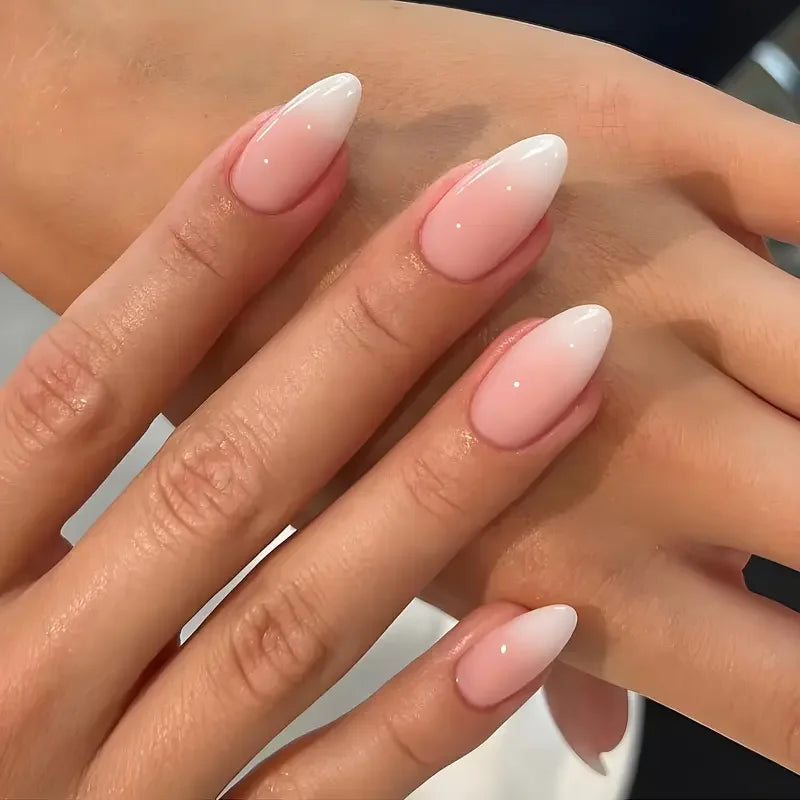 ARTAUG 24PCS Short Press On Nails Square Pink Fingertip White French Trim Press On Nails Full Cover Fake Nails Set Nail