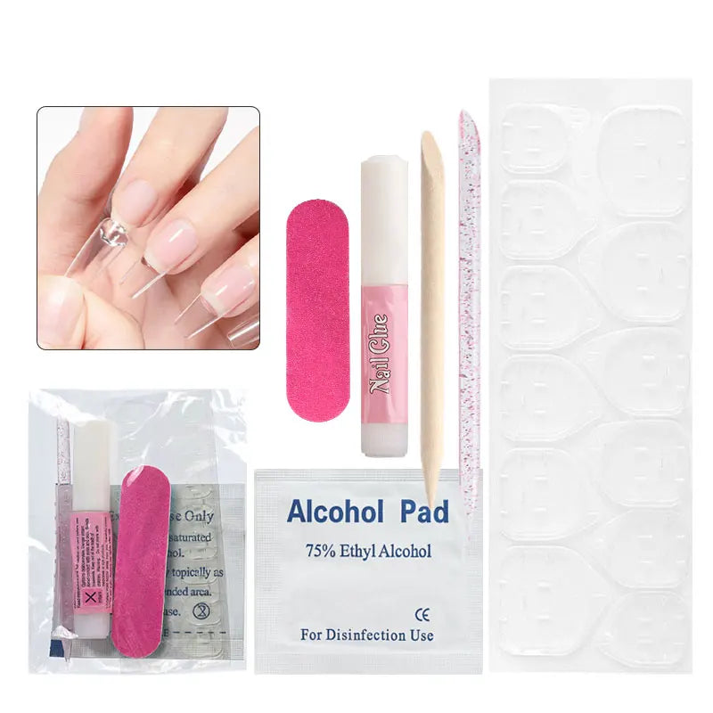 5pcs Press On Nail Tool Set Include Cuticle Pushers Nail File Clean Pad Strong Glue Sticky Jelly Gel For Diy Nails Art Supplies