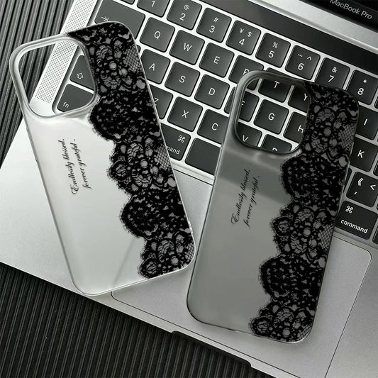 Letter Black Lace Phone Case For IPhone 17 16 15 14 13 12 11 Pro Max 13 12 17 Air 16 Plus Shockproof Soft Clear Cases Coque