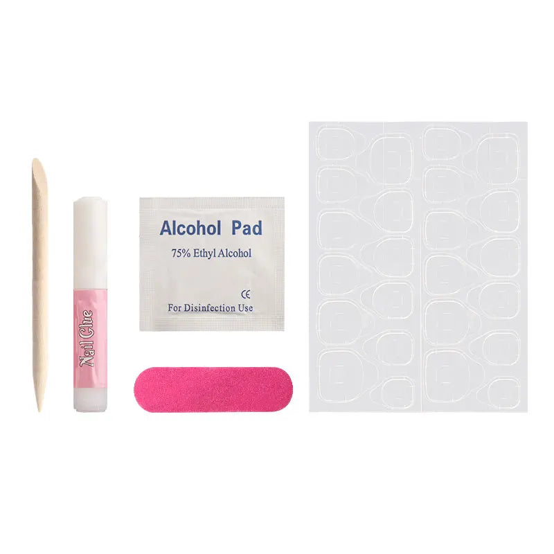 5pcs Press On Nail Tool Set Include Cuticle Pushers Nail File Clean Pad Strong Glue Sticky Jelly Gel For Diy Nails Art Supplies
