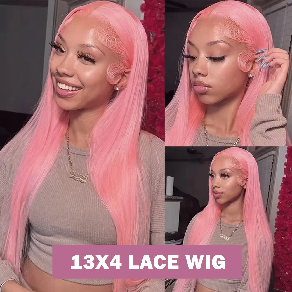 13x4 Light Pink Lace Front Wig Pre Plucked Colored Bone Straight Lace Wigs For Women 30 Inch Long Straight Cosplay Party Wigs