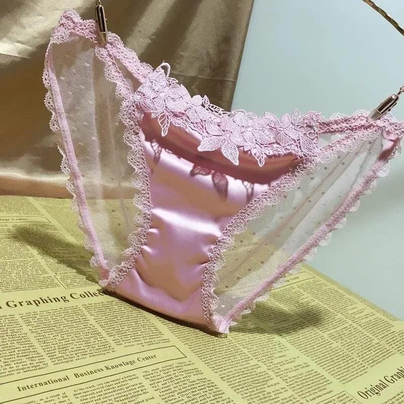Women's Underwear Sexy Fashionable Satin Lace Embroidered Hollow out traceless Transparent Enticing Women's Underwear