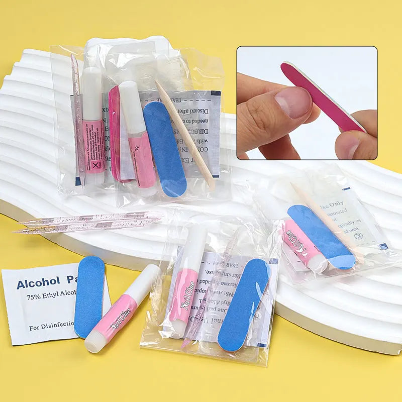 5pcs Press On Nail Tool Set Include Cuticle Pushers Nail File Clean Pad Strong Glue Sticky Jelly Gel For Diy Nails Art Supplies