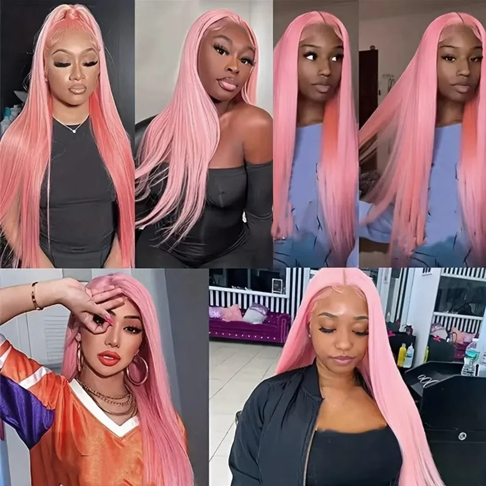 13x4 Light Pink Lace Front Wig Pre Plucked Colored Bone Straight Lace Wigs For Women 30 Inch Long Straight Cosplay Party Wigs