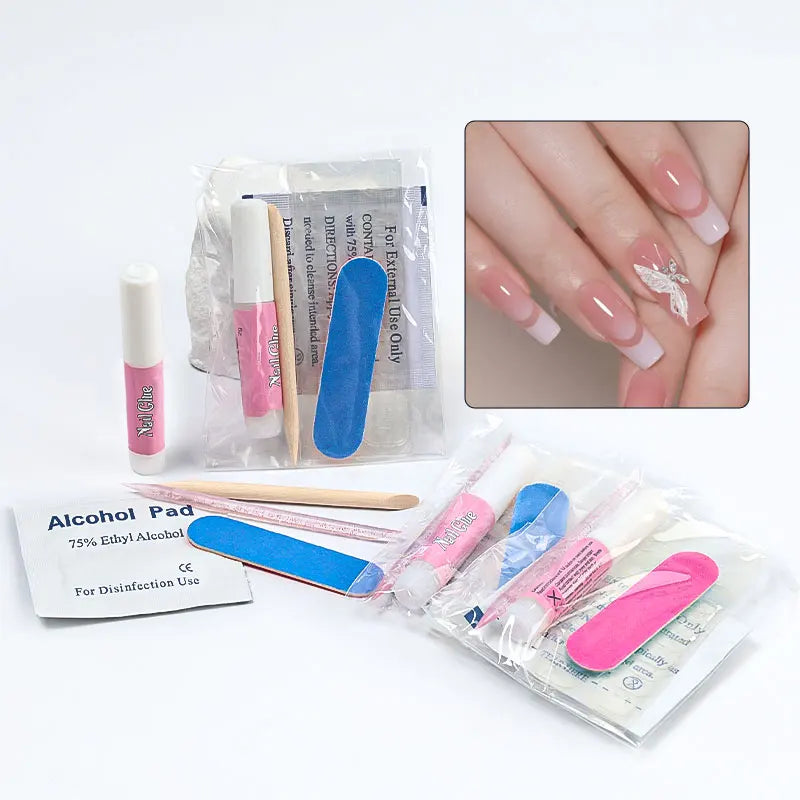 5pcs Press On Nail Tool Set Include Cuticle Pushers Nail File Clean Pad Strong Glue Sticky Jelly Gel For Diy Nails Art Supplies