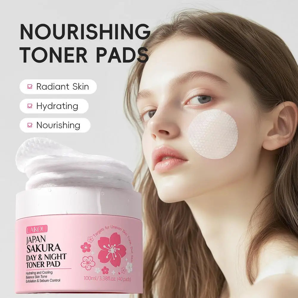 Sakura Toner Pads for Soothing, Hydrating & Redness Relief, Gentle for Sensitive Skin,Daily Night Moisturizing Face Skin Care