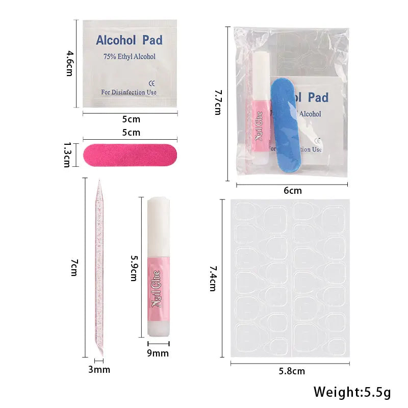 5pcs Press On Nail Tool Set Include Cuticle Pushers Nail File Clean Pad Strong Glue Sticky Jelly Gel For Diy Nails Art Supplies