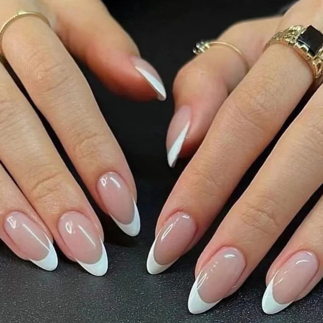 ARTAUG 24PCS Short Press On Nails Square Pink Fingertip White French Trim Press On Nails Full Cover Fake Nails Set Nail